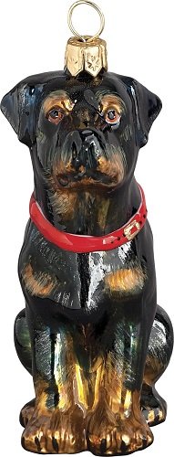 Rottweiler Dog Sitting Polish Blown Glass Christmas Ornament