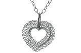 14K White Gold Hammered-Finish Sliding Heart Pendant, Enhanced with Pave Set Diamonds, Set on a 16 Oval Open-Link Necklace.