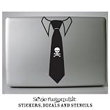 Necktie with Skull and Cross Bones Vinyl Decal Sticker for Laptop Computers. Mac Modification