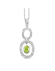 Trio Oval Diamond Pendant In 18K White Gold With A 0.95 ct. Genuine Peridot Center Stone.