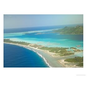 Aerial from Huahini to Bora Bora, Society Islands, French Polynesia, South Pacific Places Photographic Poster Print by Stuart Westmorland, 40x30