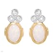 Earrings With Precious Stones - Genuine Clean Diamonds, Opals and Rhodolite Garnets in Two tone Gold Length 11.5mm