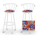 2 Tie Dye Fabric Specialty / Custom White Barstools with Backrest Set