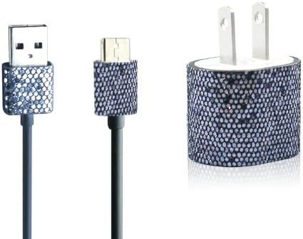 Glitter Bling Micro USB Samsung Motorola HTC Android Blackberry Droid Nexus Charger Set (Black)