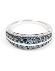 Christmas Party Band Blue & White Diamond Ring Sterling Silver Fine Jewelry