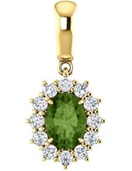 18K Yellow Gold 7.00x5.00mm Oval Cut Green Tourmaline and Diamond Pendant -- LIFETIME WARRANTY