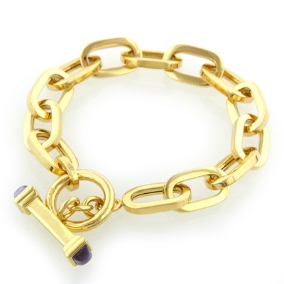 18K Yellow Gold Oval Link w/Amethyst Bracelet 8.2