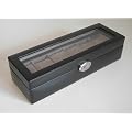Schwarze 6er UHRENBOX Uhrenkoffer mit Glas