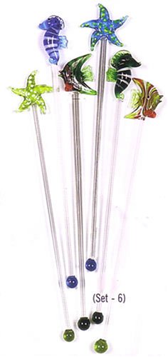 Art Glass Swizzle/Drink Sticks Sea Life Theme Set of 6