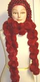 Hand Crocheted Red Color Metallic Gimp Large Angelic Snood Trimmed with Black Beads for Women Offered in Combination with Luxurious Red Rabbit Fur Scarf