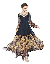 V-neck Floral Print Flowy Asymmetric Slit Sheer Empire   Waistline Chiffon Maxi Dress 