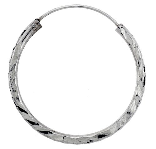 Sterling Silver Diamond Cut Hoop Earrings  1 Diameter