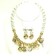 White Multi Charm Gold Tone Necklace Heart & Earrings