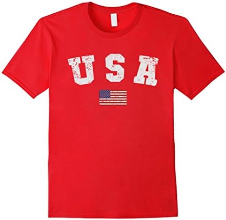 Men's USA T Shirt - Varsity for Soccer, Swimming, Gymnastics, etc. Small Red