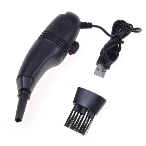 BLACK Mini USB Flexible Rubber / Bristle Brush Vacuum Keyboard Cleaner For PC Laptop