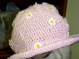 Ht25p, Hand crocheted Pink gimp Floppy Hat With Daisies all over