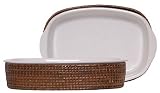 Woven Rattan Oval Basket with White Ceramic Casserole Liner 15"x8"