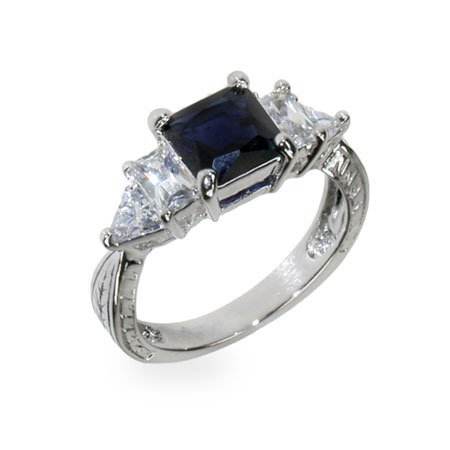 Childrens Toyshop  Jewelry : Eve's Addiction Linette's Sapphire and Diamond CZ Engagement Ring