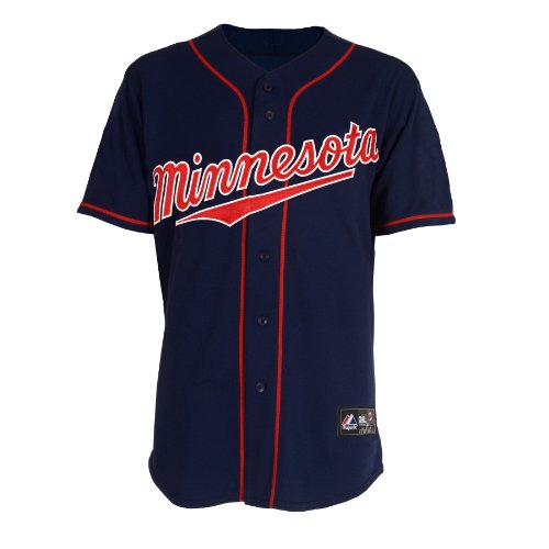 MLB Men's Minnesota Twins Justin Morneau Navy Road Short Sleeve 6 Button Synthetic Replica Baseball Jersey Spring 2012  (Navy, XX-Large)
