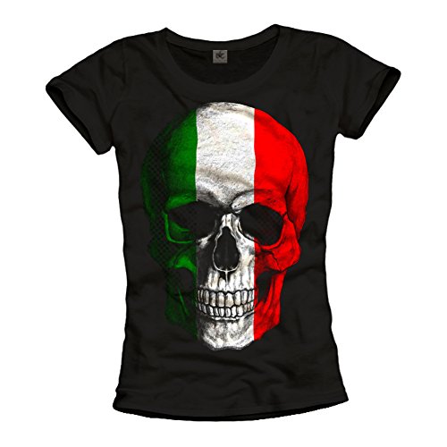 Cooles Totenkopf T-Shirt für Damen mit ITALIEN SKULL – Flagge schwarz Größe M