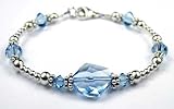 March Aquamarine Birthstone Sterling Silver Swarovski Crystal Handmade Beaded Bracelets