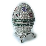 Platinum Multi-Colored Crystal, Enamel Footed Faberge-Style Egg Keepsake Ring Box