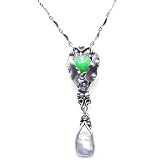 Sterling Silver Chrysoprase & South Sea Pearl Tiffany Style Floral Necklace