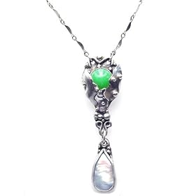 Sterling Silver Chrysoprase & South Sea Pearl Tiffany Style Floral Necklace by Chrysoprase