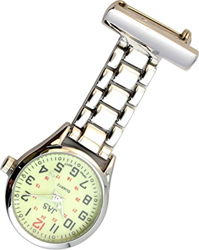 JAS Unisex Nurses Lapel Watch (Infection Control) Metal Linked - Silver with Luminous