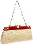 Serpui Marie Cindy Straw Clutch with Patent Trim And Chain