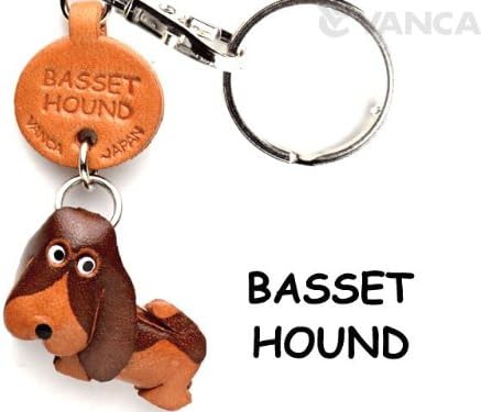 Basset Hound Leather Dog Small Keychain VANCA CRAFT-Collectible Keyring Charm Pendant Made in Japan