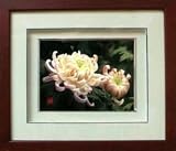 Framed Chinese Silk Embroidery: Pink Chrysanthemum Flower 12.6