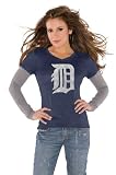 Detroit Tigers Navy Women's Primary Logo Tri Blend Long Sleeve Layered T-Shirt- by Alyssa Milano