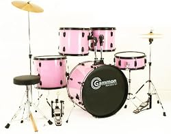 Pink Drum Set Full Size 5-Piece Kit with Cymbals Stands Hardware Sticks and Stool