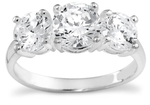 Sterling Silver 3-Stone Cubic Zirconia Ring