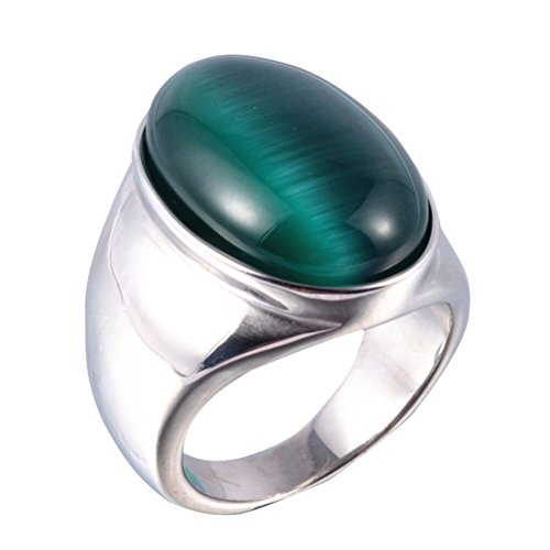 OAKKY Jewelry Men's Stainless Steel Oval Cat's Eye Gemstone Rings