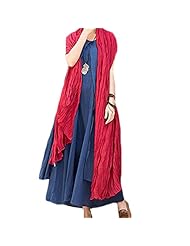 Sleeveless Pleated Linen Summer Round Neck Maxi Dress 