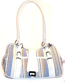 Etienne "Collection Privee" Santiago Linen Natural and Blue Stripe Tote