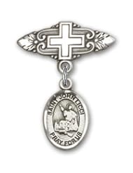 Sterling Silver Baby Badge with St. John Licci Charm and Badge Pin with Cross