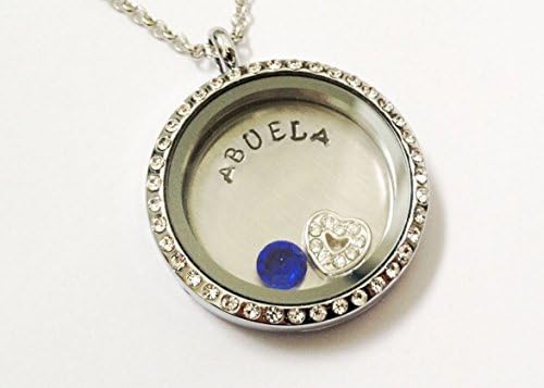Abuela Necklace - Mother's Day Gift - Gift for Grandma, Grandmother, Nana - Custom Birthstone Necklace - Hand Stamped Jewelry - Stainless Steel and Glass Locket