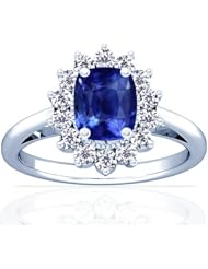 Platinum Cushion Cut Blue Sapphire Ring With Sidestones