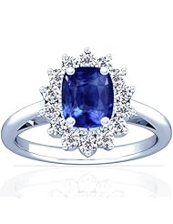 14K White Gold Cushion Cut Blue Sapphire Ring With Sidestones