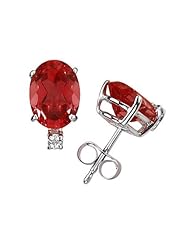 8X6mm Oval Ruby and Diamond Stud Earrings in 14K White Gold