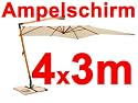 4x3m Ampelschirm Sonnenschirm Sonnenschutz Holz Creme