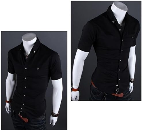 Free2mys Men's British Style Slim Fit Short Sleeve Shirt (Black, L/175)