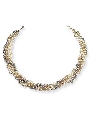 Sterling Silver 18in Tri-Color Freshwater Cultured Rice Pearl Necklace.
