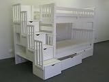 Bunk Bed Tall Twin over Twin Stairway in White with Drawers