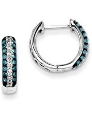 14k White Gold White & Blue Diamond Hinged Hoop Earrings