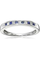 14k White Gold Princess-cut Diamond and Blue Sapphire Wedding Band Ring (1/3 cttw, H-I, I1-I2)