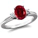 14K White Gold Oval Garnet & Diamond 3 Stone Ring (1/2 ctw)